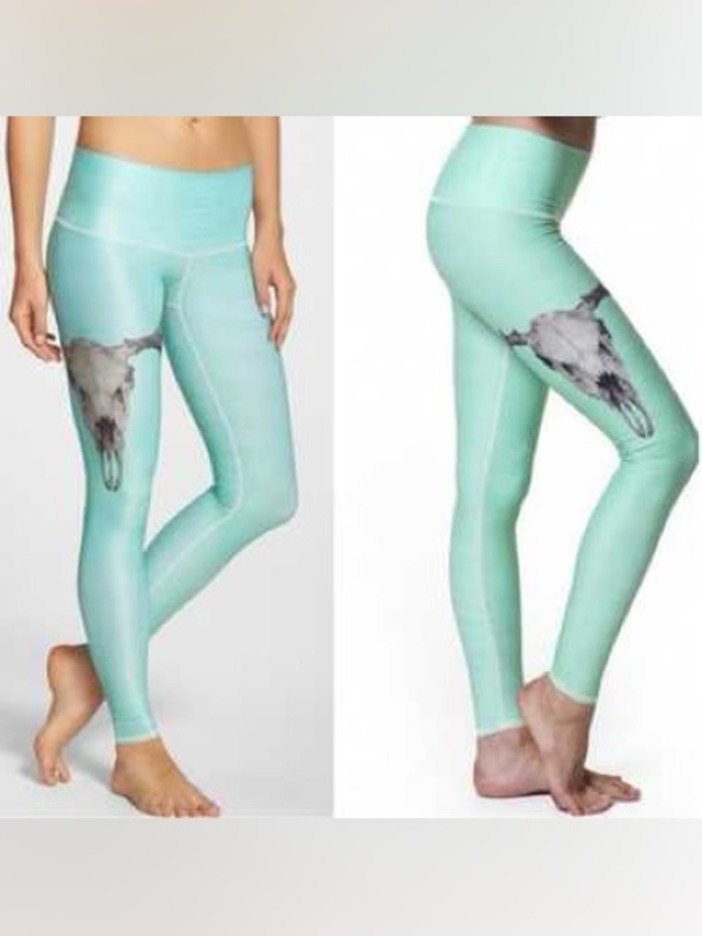 teeki Mint Green Deer Medicine Hot Pants' mid- Waist Leggings with Skull Graphic